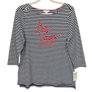 Charter Club Bon Voyage Boatneck Knit Tunic Size M Navy White Stripe Cotton NEW